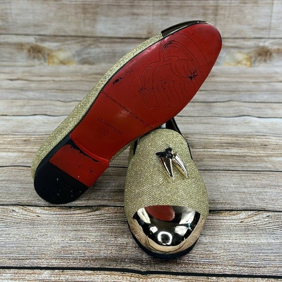 ELANROMAN CapToe Dress Shoes Men Size 7 Slip On Tasseled Loafers - Gold - Picture 8 of 9